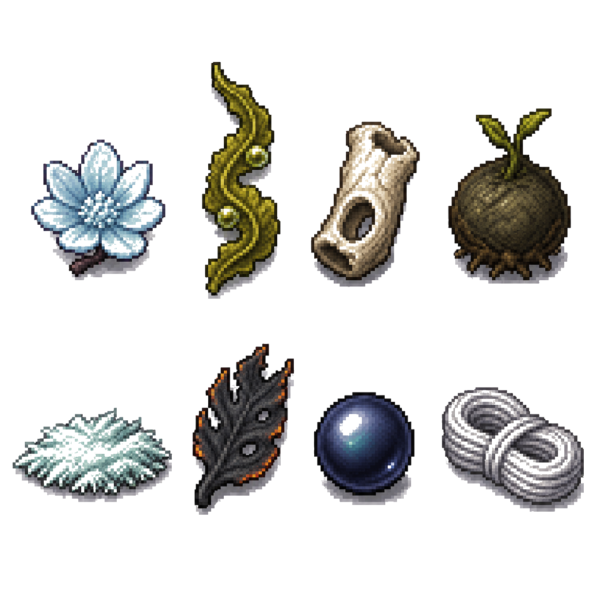 Tideforge development concept of reagent and item icons.